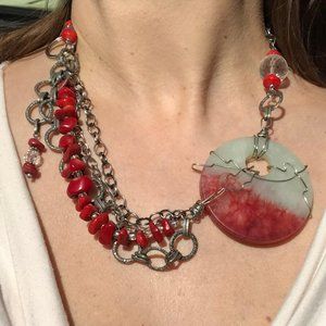 Bloodstone statement necklace | Red stone necklace | Red statement necklace